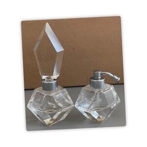 Vintage Hand Cut Crystal Perfume Bottle Set Japan Stopper & Atomizer‎